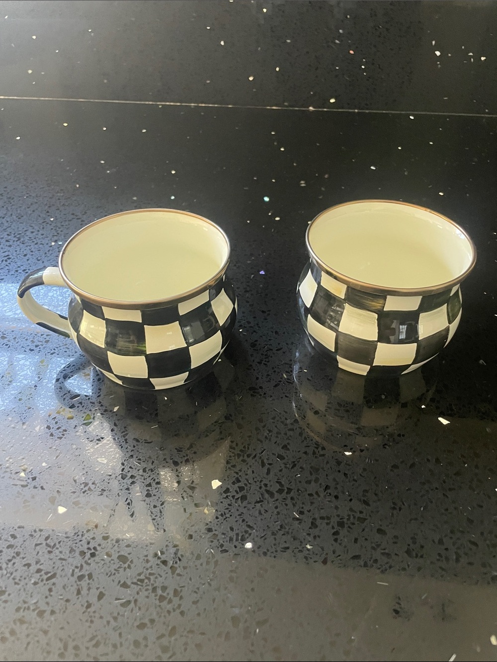 MacKenzie-Childs Black and White Checkered Mugs Set